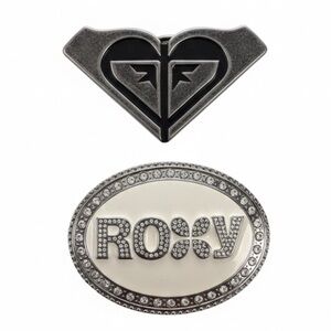 Vintage Style Roxy Y2K Belt Buckle Bundle – Rhinestone Oval + Black Heart Surf